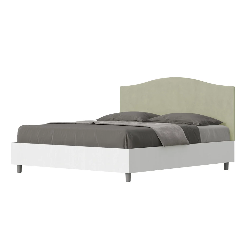 BS COM Letto matrimoniale senza rete 160x190 bianco frassino testata microfibra tè verde