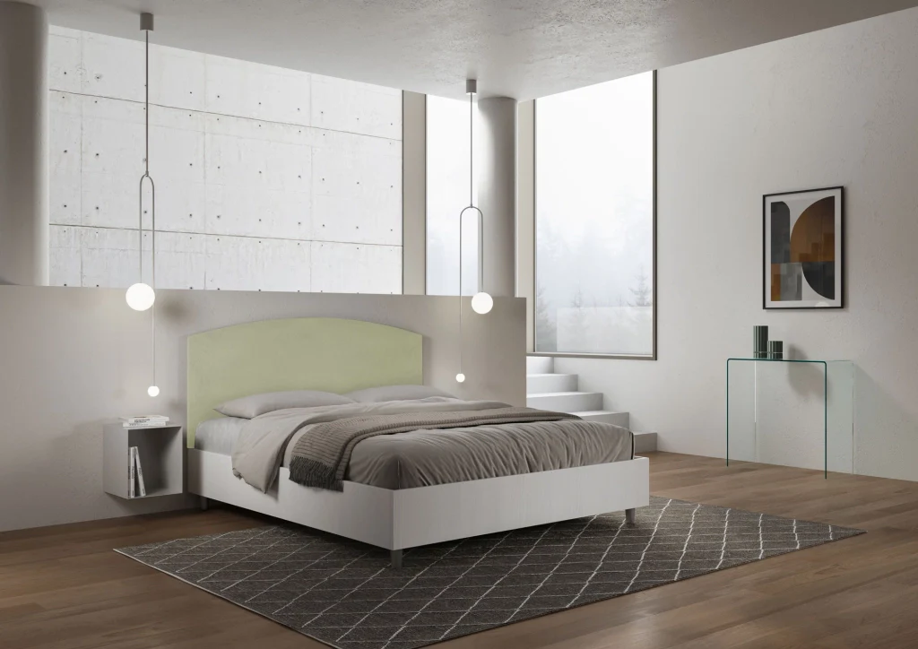 BS COM Letto matrimoniale senza rete 160x190 bianco frassino testata microfibra tè verde - Image 3