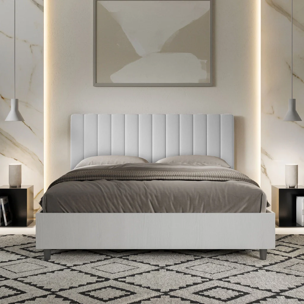 BS COM Letto matrimoniale senza rete 160x190 bianco frassino testata similpelle bianco - Image 2