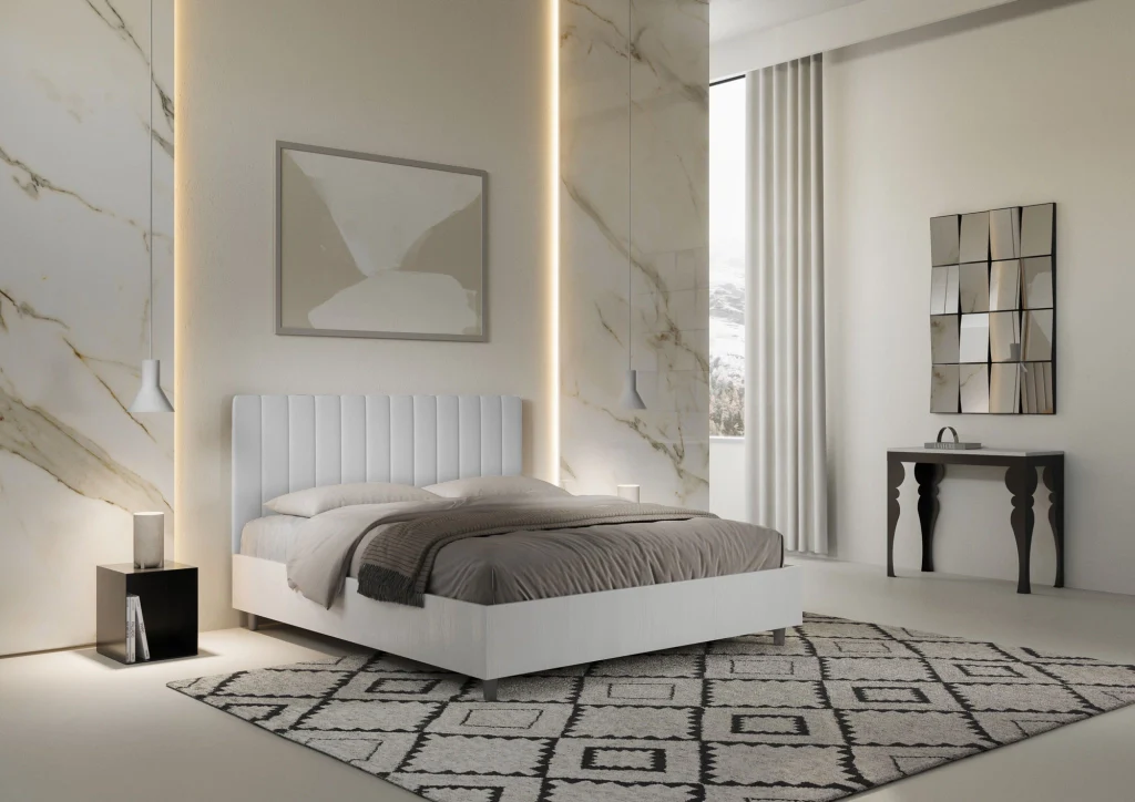 BS COM Letto matrimoniale senza rete 160x190 bianco frassino testata similpelle bianco - Image 4