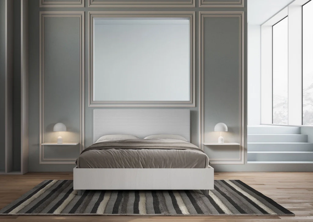 BS COM Letto matrimoniale senza rete 160x190 bianco frassino testata similpelle bianco - Image 2