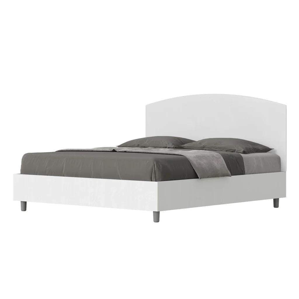 BS COM Letto matrimoniale senza rete 160x190 bianco frassino testata similpelle bianco