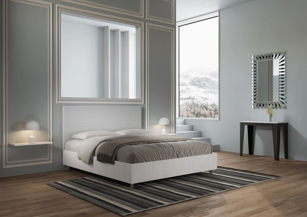 BS COM Letto matrimoniale senza rete 160x190 bianco frassino testata similpelle bianco - Image 4
