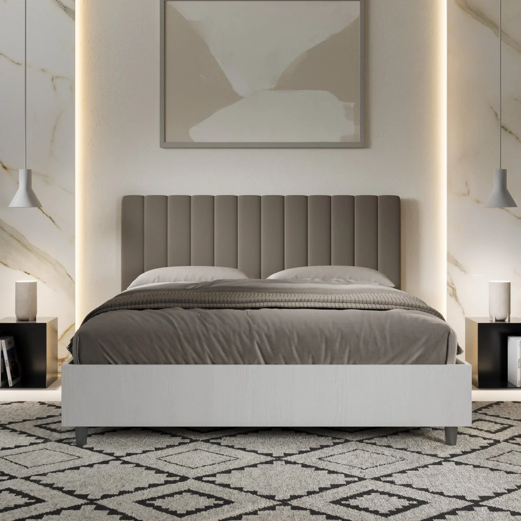 BS COM Letto matrimoniale senza rete 160x190 bianco frassino testata similpelle cappuccino - Image 2