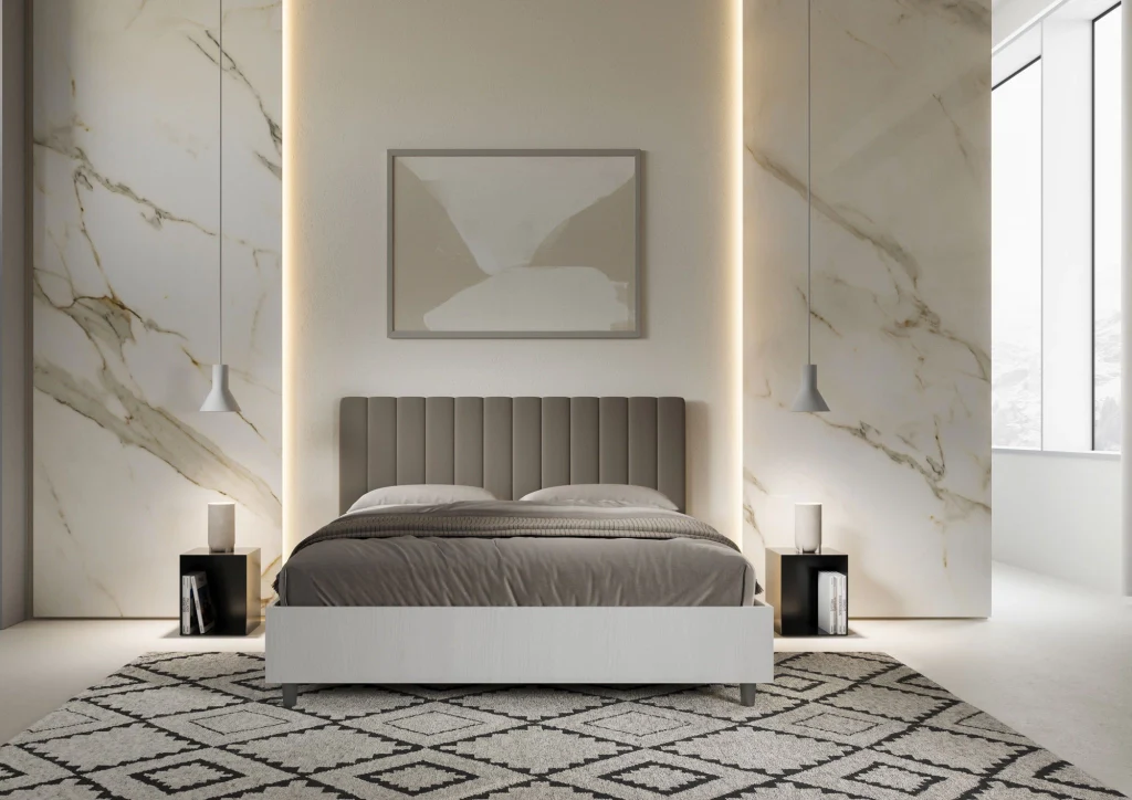 BS COM Letto matrimoniale senza rete 160x190 bianco frassino testata similpelle cappuccino - Image 3
