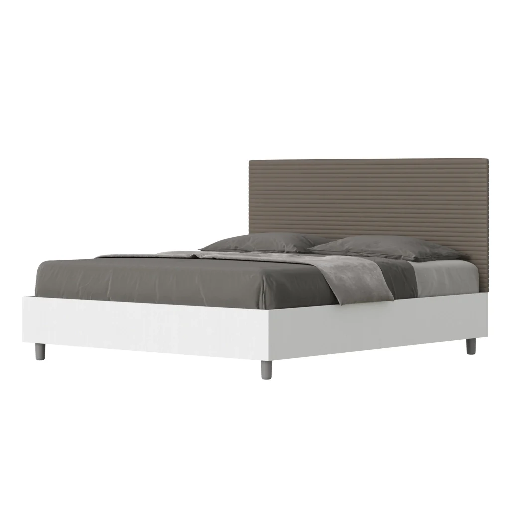 BS COM Letto matrimoniale senza rete 160x190 bianco frassino testata similpelle cappuccino