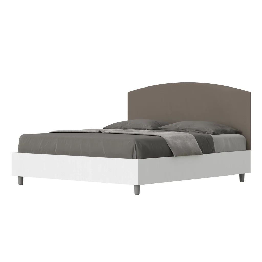 BS COM Letto matrimoniale senza rete 160x190 bianco frassino testata similpelle cappuccino