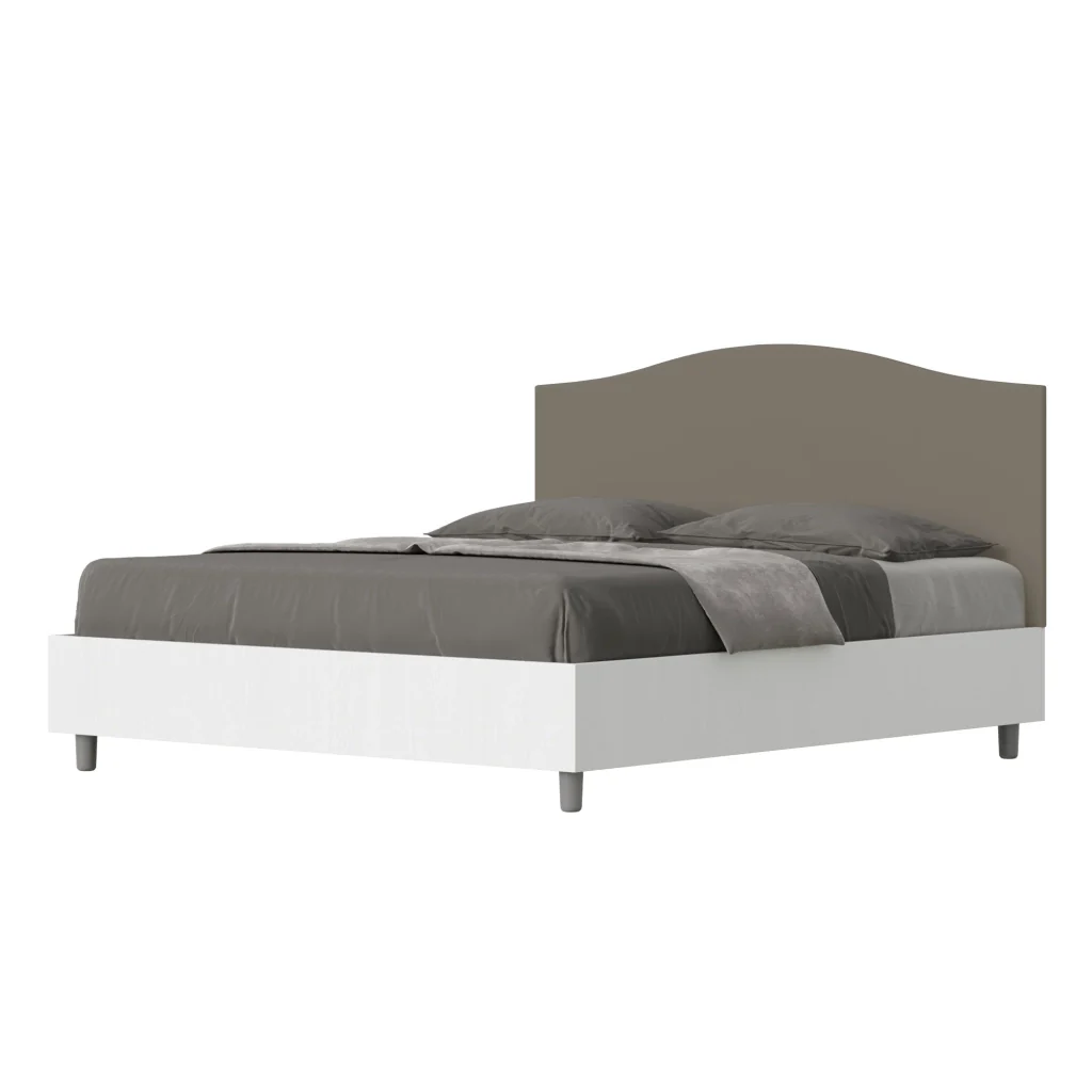 BS COM Letto matrimoniale senza rete 160x190 bianco frassino testata similpelle cappuccino