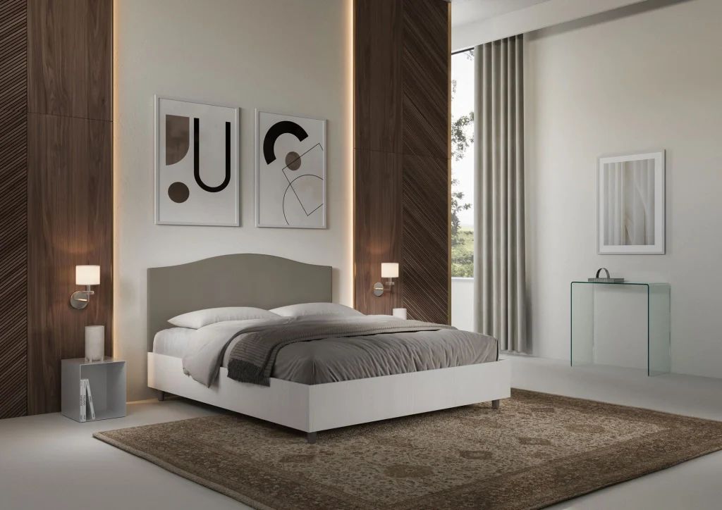 BS COM Letto matrimoniale senza rete 160x190 bianco frassino testata similpelle cappuccino - Image 2