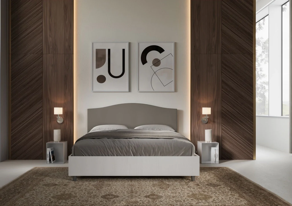 BS COM Letto matrimoniale senza rete 160x190 bianco frassino testata similpelle cappuccino - Image 3