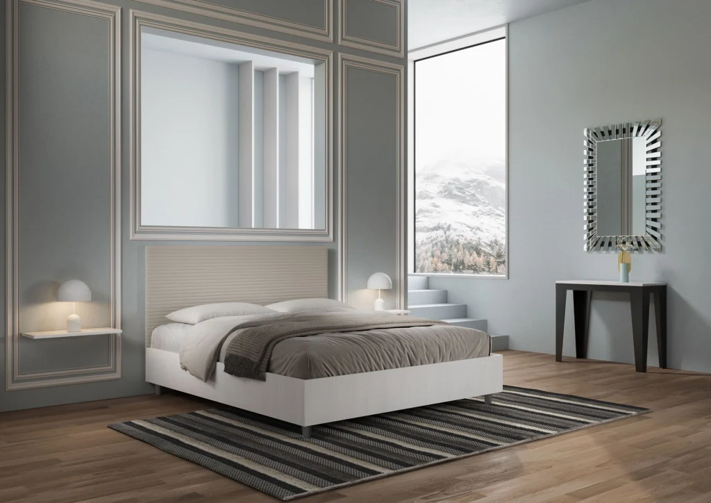 BS COM Letto matrimoniale senza rete 160x190 bianco frassino testata similpelle tortora - Image 2
