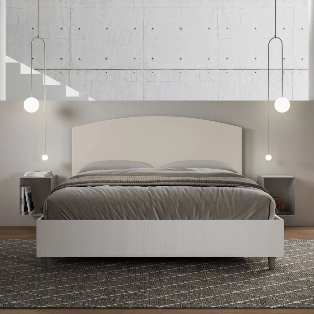 BS COM Letto matrimoniale senza rete 160x190 bianco frassino testata similpelle tortora - Image 3