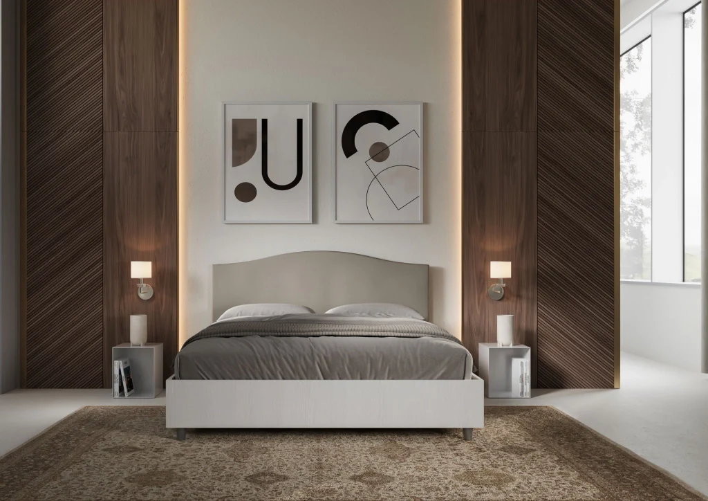 BS COM Letto matrimoniale senza rete 160x190 bianco frassino testata similpelle tortora - Image 4
