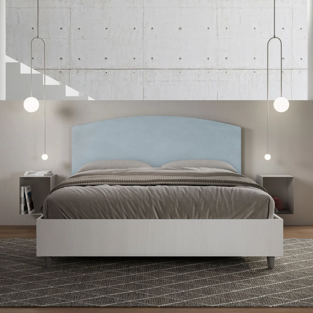 BS COM Letto matrimoniale senza rete 160x200 bianco frassino testata microfibra azzurro - Image 2