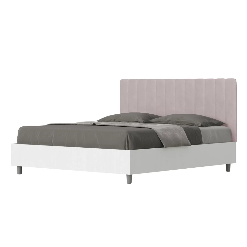 BS COM Letto matrimoniale senza rete 160x200 bianco frassino testata microfibra glicine