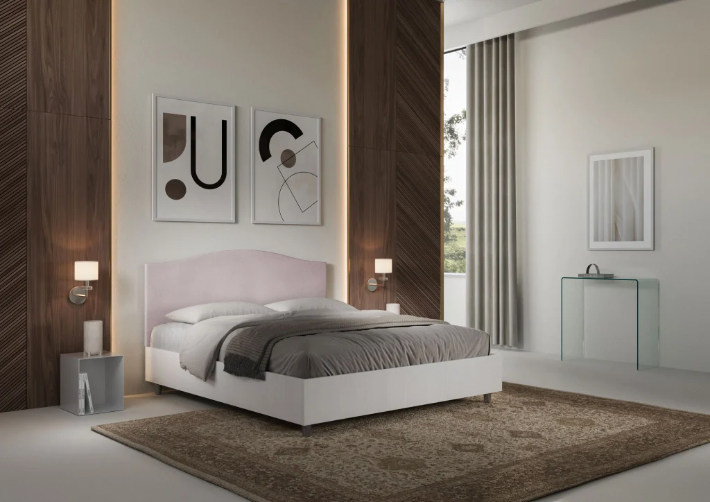 BS COM Letto matrimoniale senza rete 160x200 bianco frassino testata microfibra glicine - Image 4
