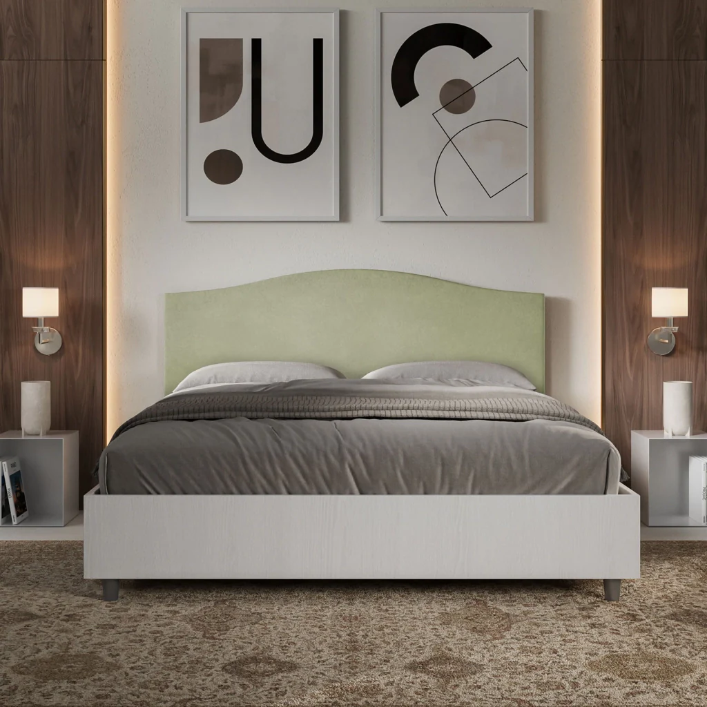 BS COM Letto matrimoniale senza rete 160x200 bianco frassino testata microfibra tè verde - Image 4