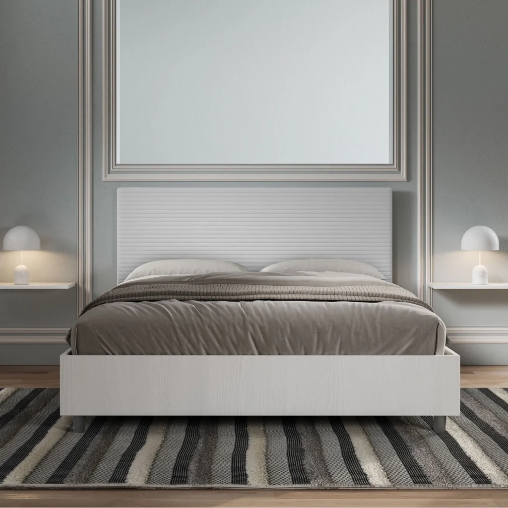 BS COM Letto matrimoniale senza rete 160x200 bianco frassino testata similpelle bianco - Image 2
