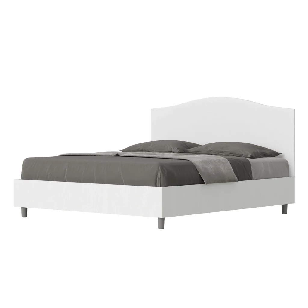 BS COM Letto matrimoniale senza rete 160x200 bianco frassino testata similpelle bianco