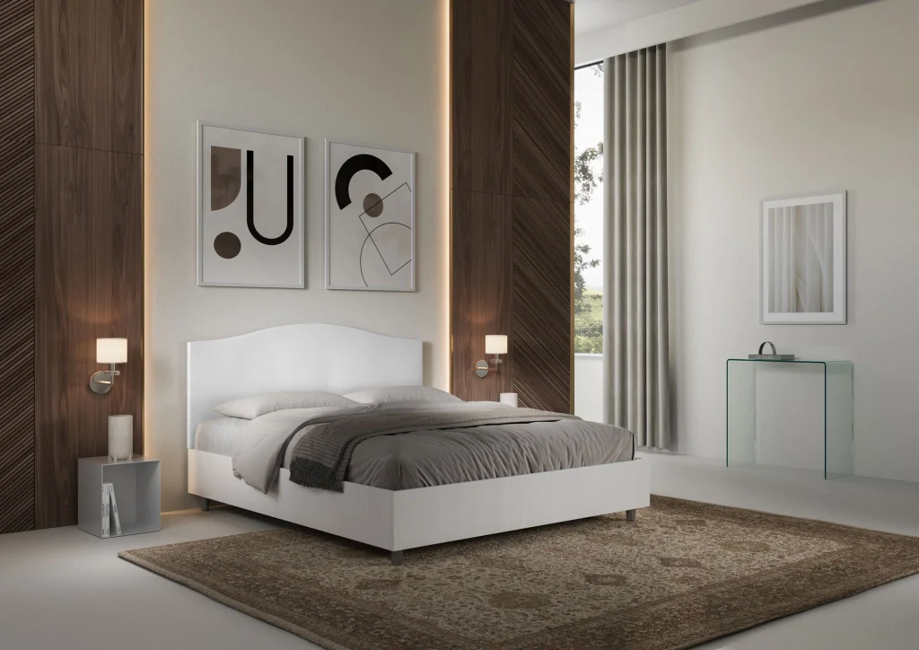 BS COM Letto matrimoniale senza rete 160x200 bianco frassino testata similpelle bianco - Image 3