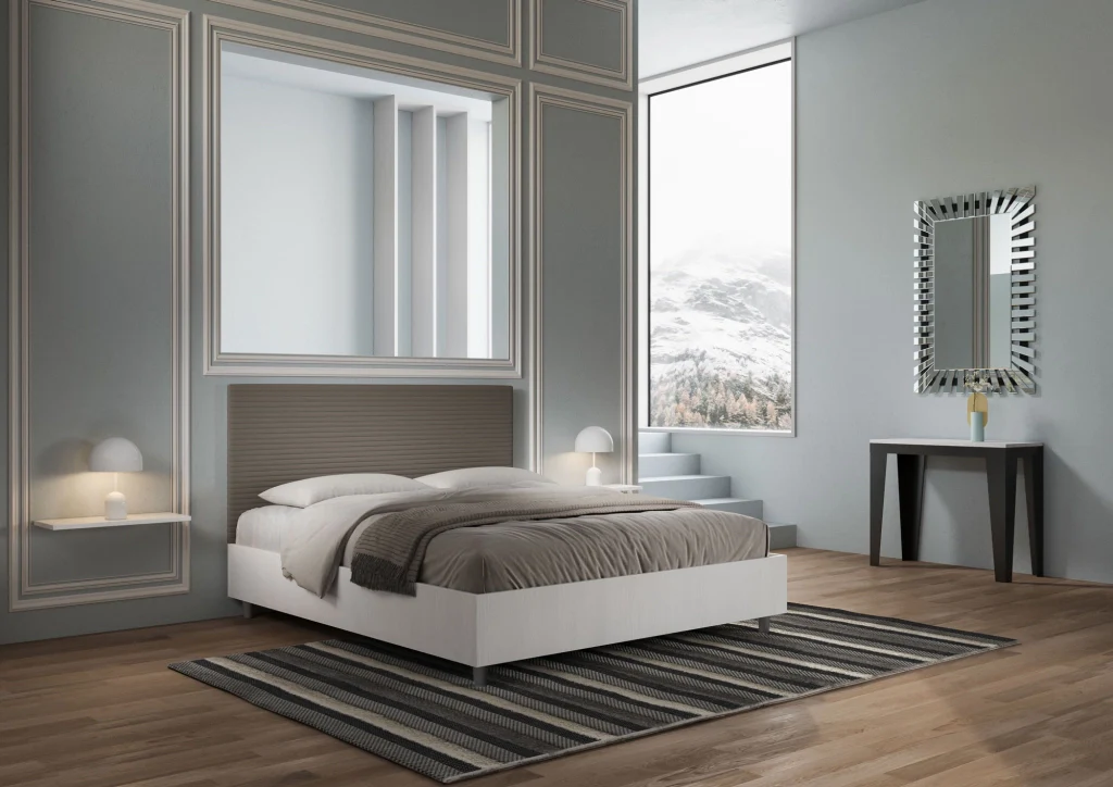 BS COM Letto matrimoniale senza rete 160x200 bianco frassino testata similpelle cappuccino - Image 3