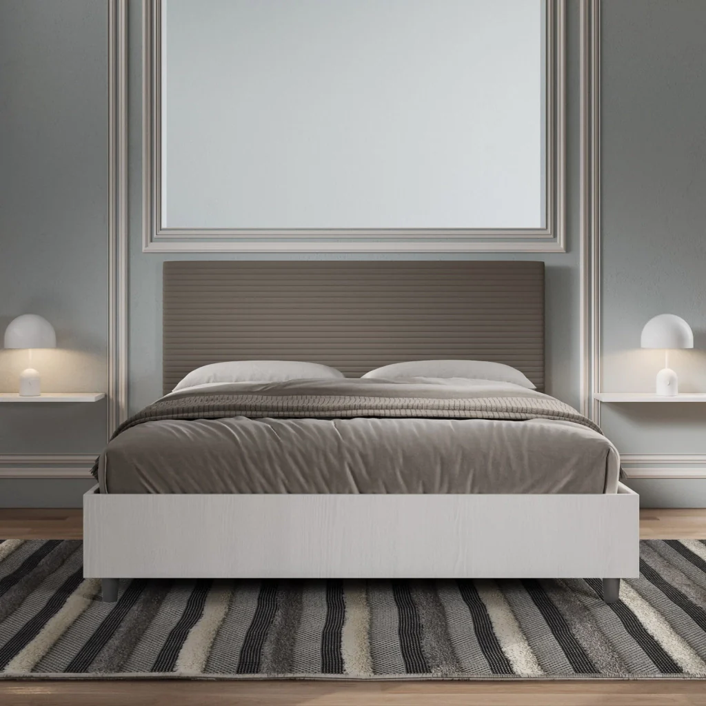 BS COM Letto matrimoniale senza rete 160x200 bianco frassino testata similpelle cappuccino - Image 4