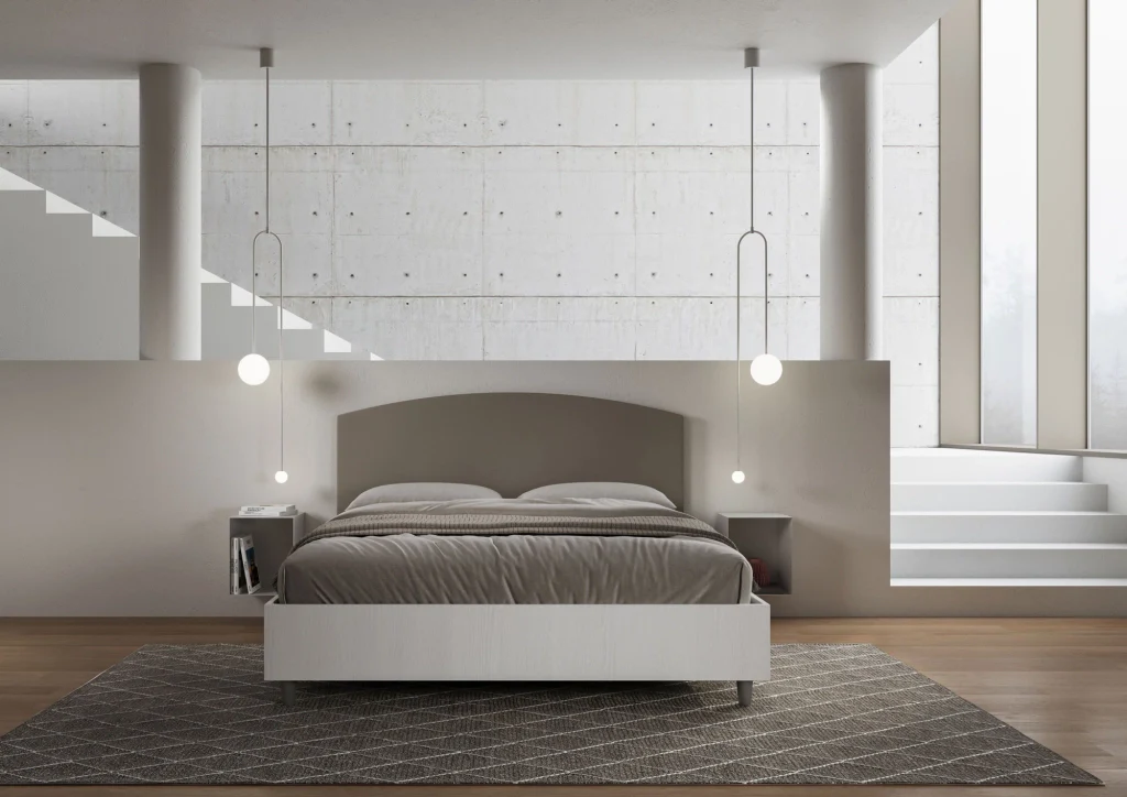BS COM Letto matrimoniale senza rete 160x200 bianco frassino testata similpelle cappuccino - Image 2