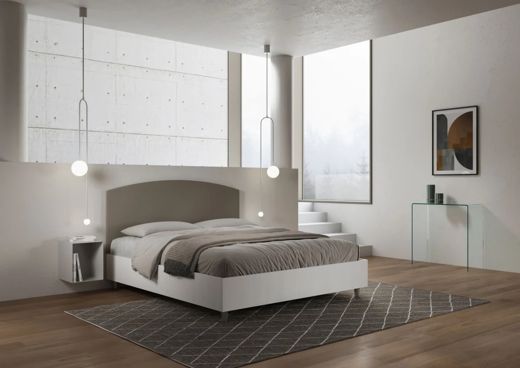 BS COM Letto matrimoniale senza rete 160x200 bianco frassino testata similpelle cappuccino - Image 4