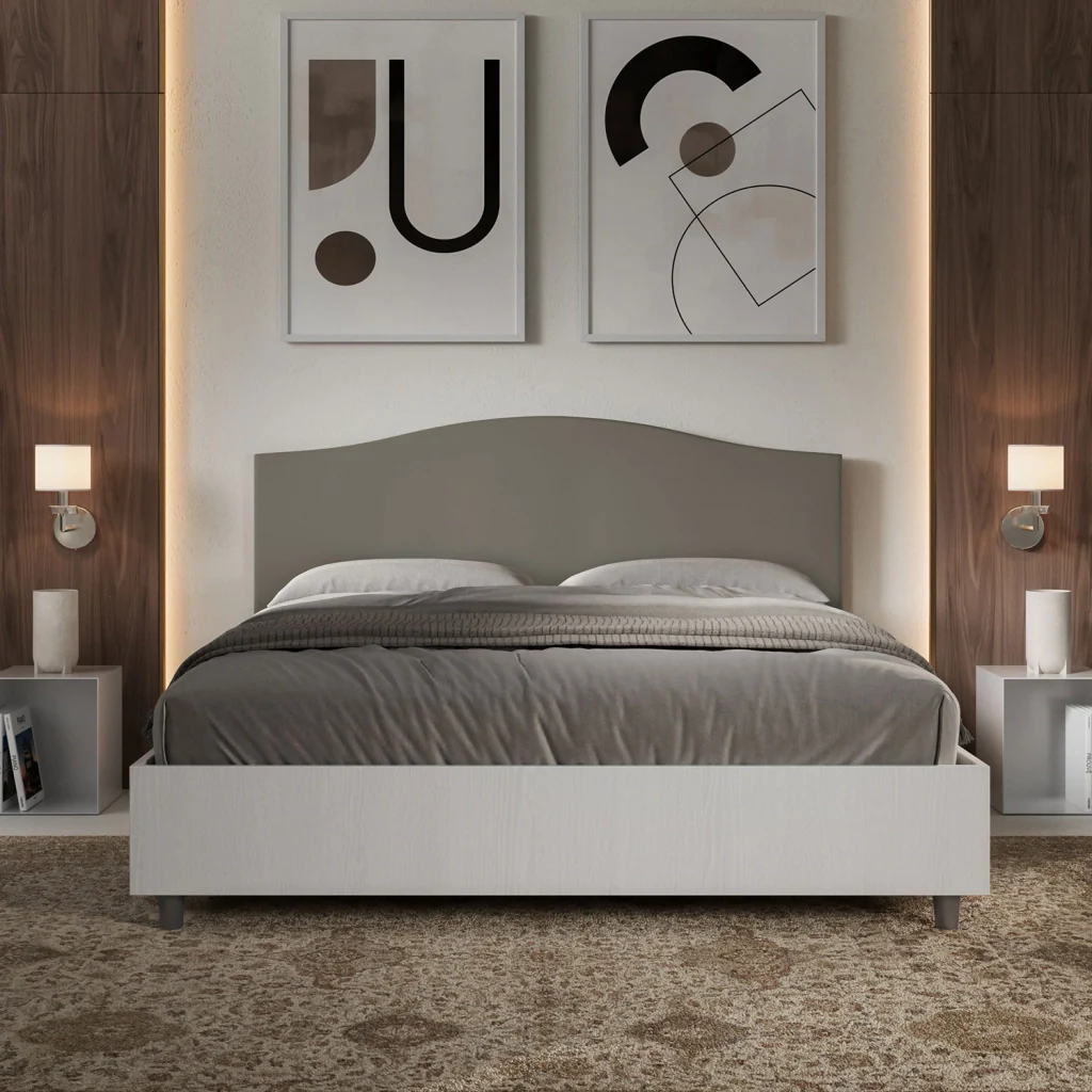 BS COM Letto matrimoniale senza rete 160x200 bianco frassino testata similpelle cappuccino - Image 4