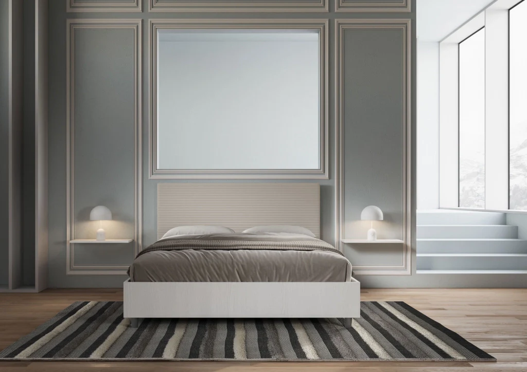 BS COM Letto matrimoniale senza rete 160x200 bianco frassino testata similpelle tortora - Image 2