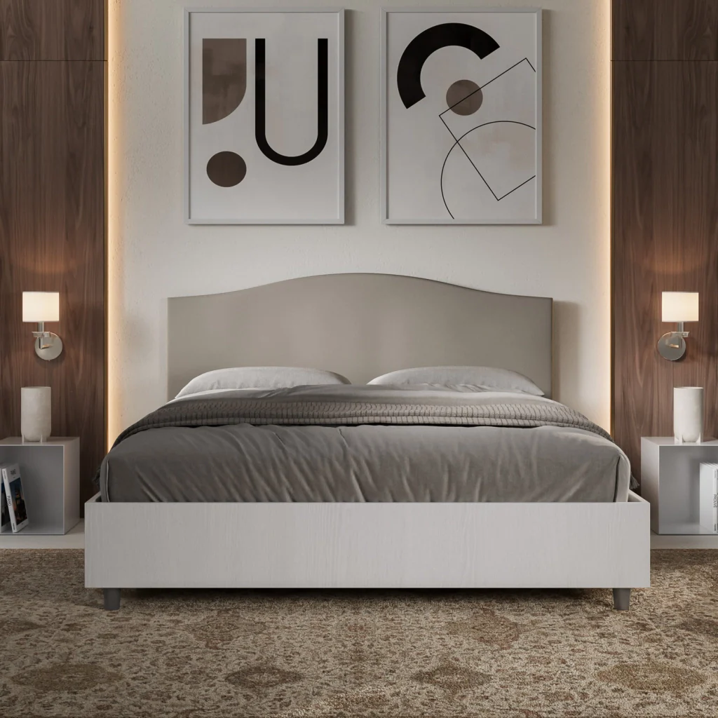 BS COM Letto matrimoniale senza rete 160x200 bianco frassino testata similpelle tortora - Image 3