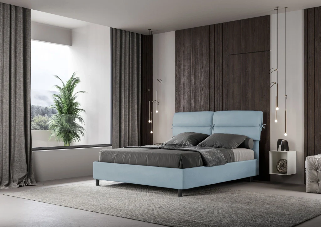 BS COM Letto matrimoniale senza rete imbottito 160x190 microfibra azzurro - Image 3