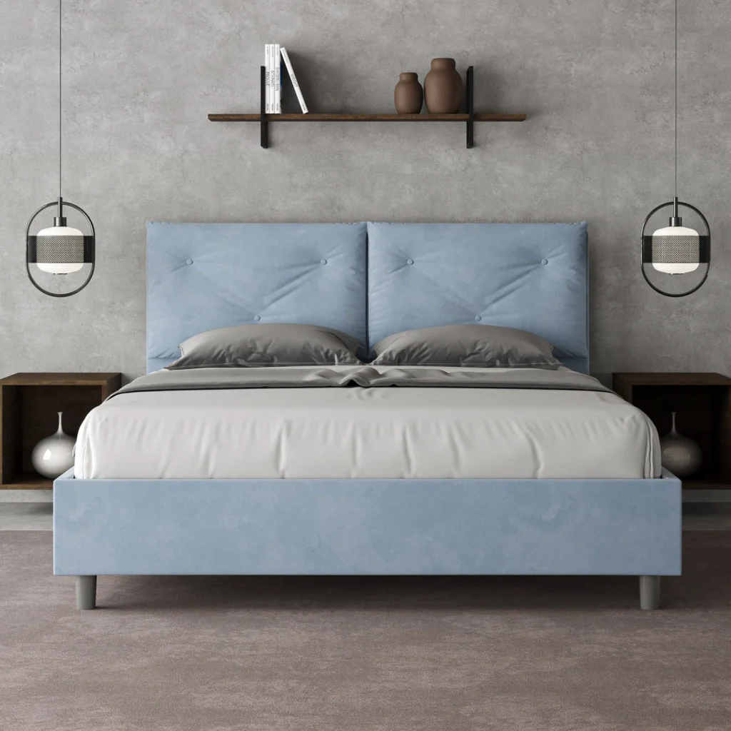 BS COM Letto matrimoniale senza rete imbottito 160x190 microfibra azzurro - Image 4