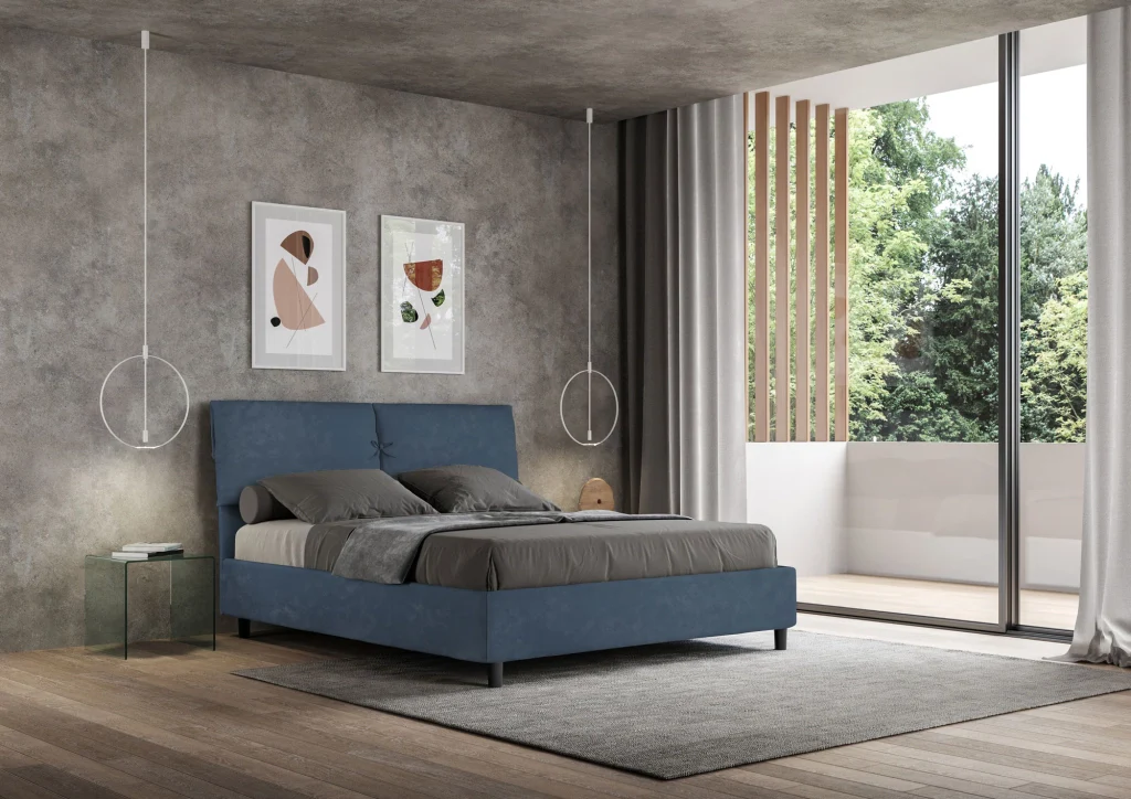 BS COM Letto matrimoniale senza rete imbottito 160x190 microfibra blu - Image 3