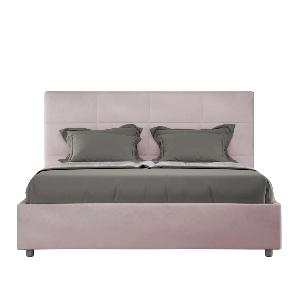 BS COM Letto matrimoniale senza rete imbottito 160x190 microfibra glicine