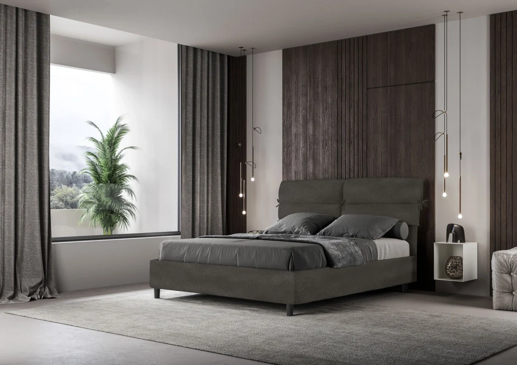 BS COM Letto matrimoniale senza rete imbottito 160x190 microfibra grigio - Image 3