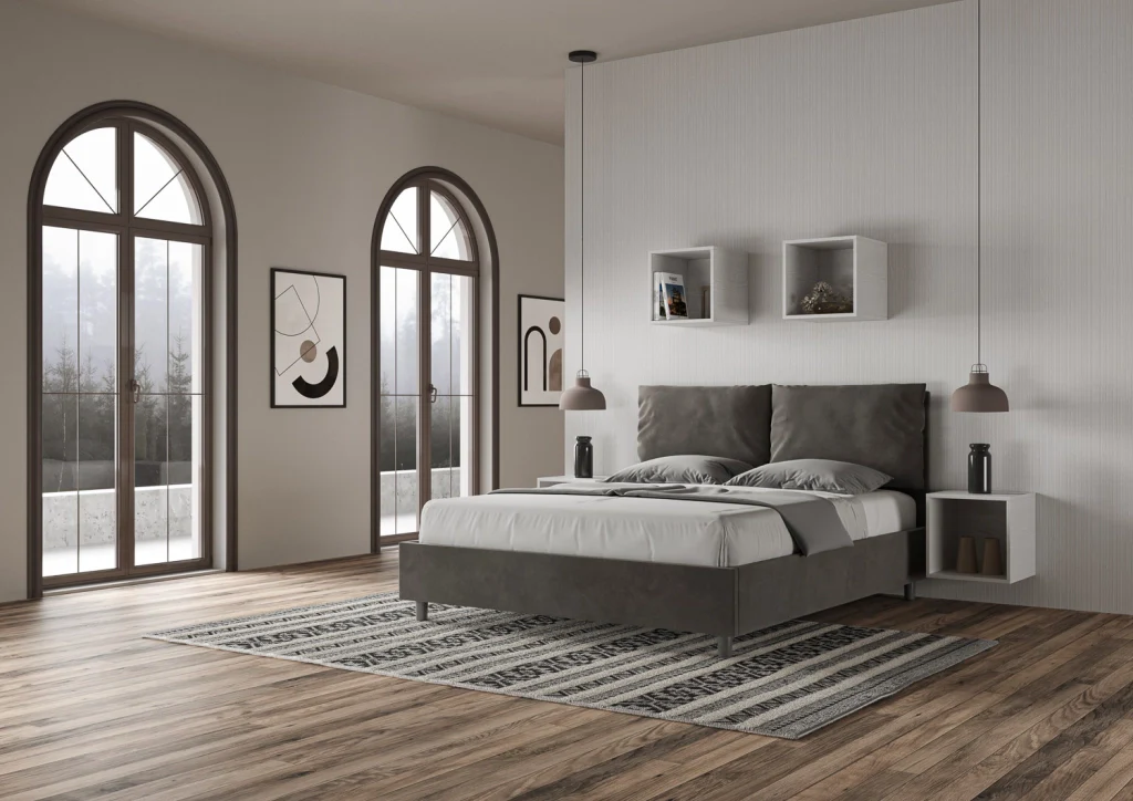 BS COM Letto matrimoniale senza rete imbottito 160x190 microfibra grigio - Image 2