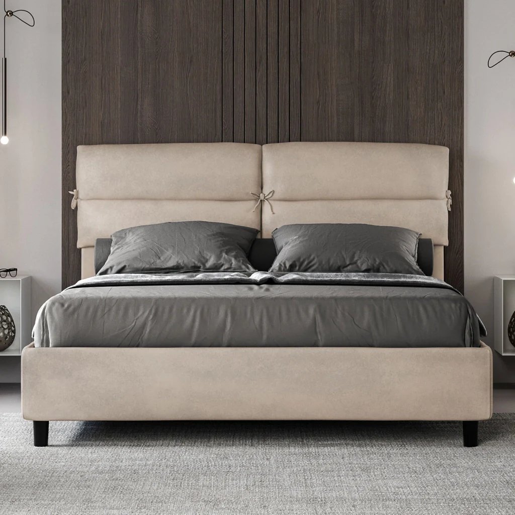 BS COM Letto matrimoniale senza rete imbottito 160x190 microfibra sabbia - Image 4