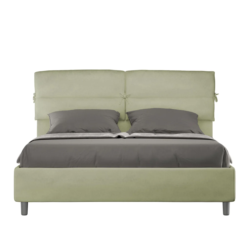 BS COM Letto matrimoniale senza rete imbottito 160x190 microfibra tè verde