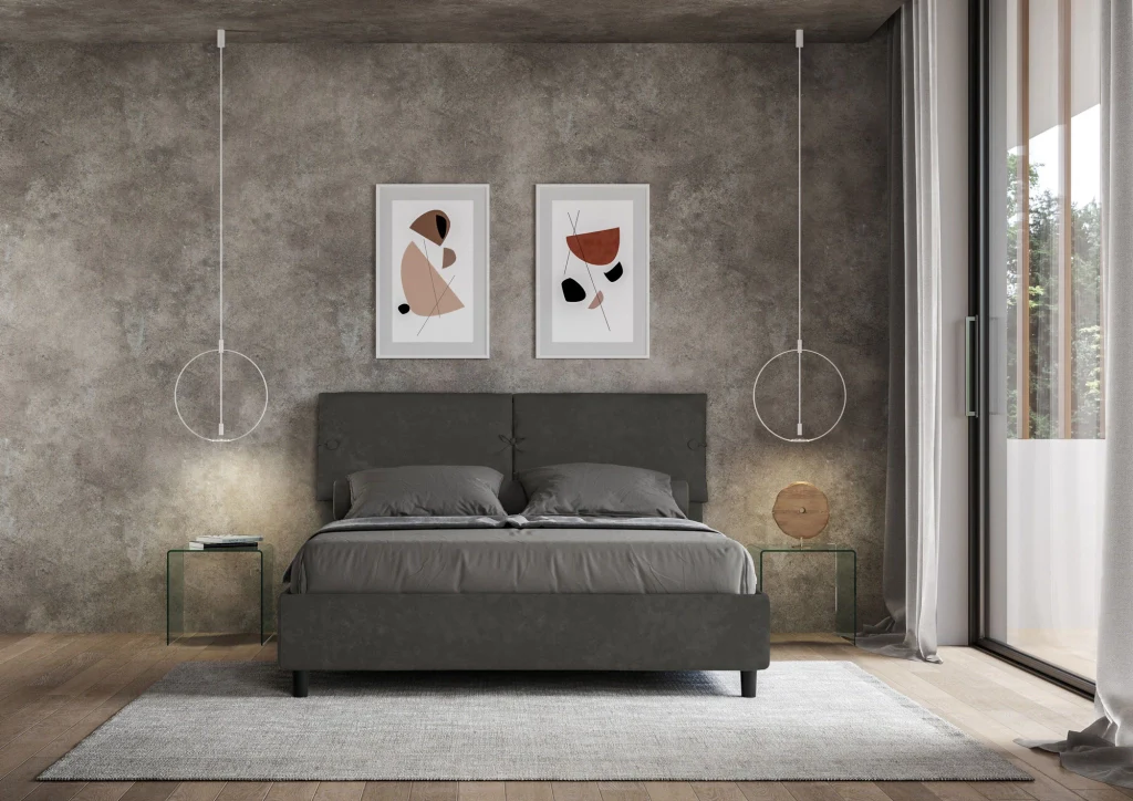 BS COM Letto matrimoniale senza rete imbottito 160x200 microfibra grigio - Image 2