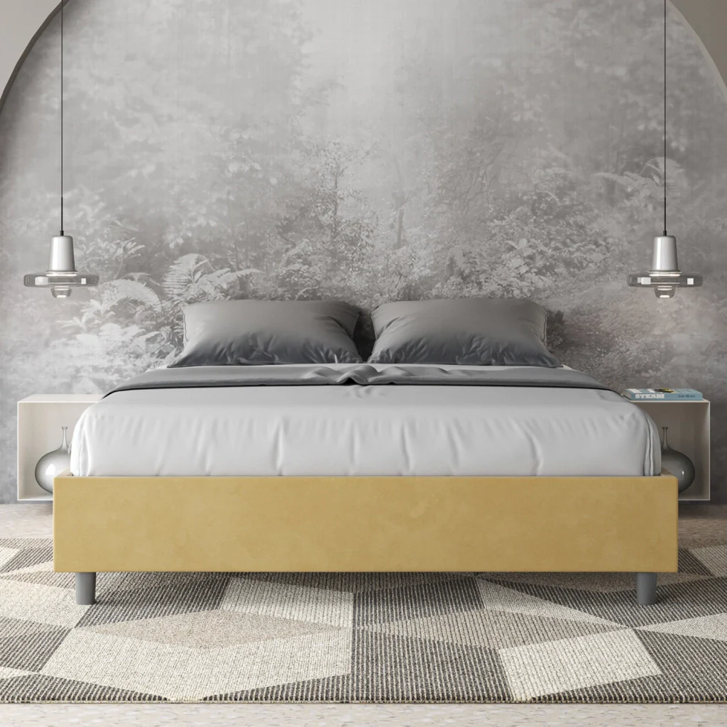 BS COM Letto matrimoniale senza rete imbottito 160x200 microfibra ocra - Image 3