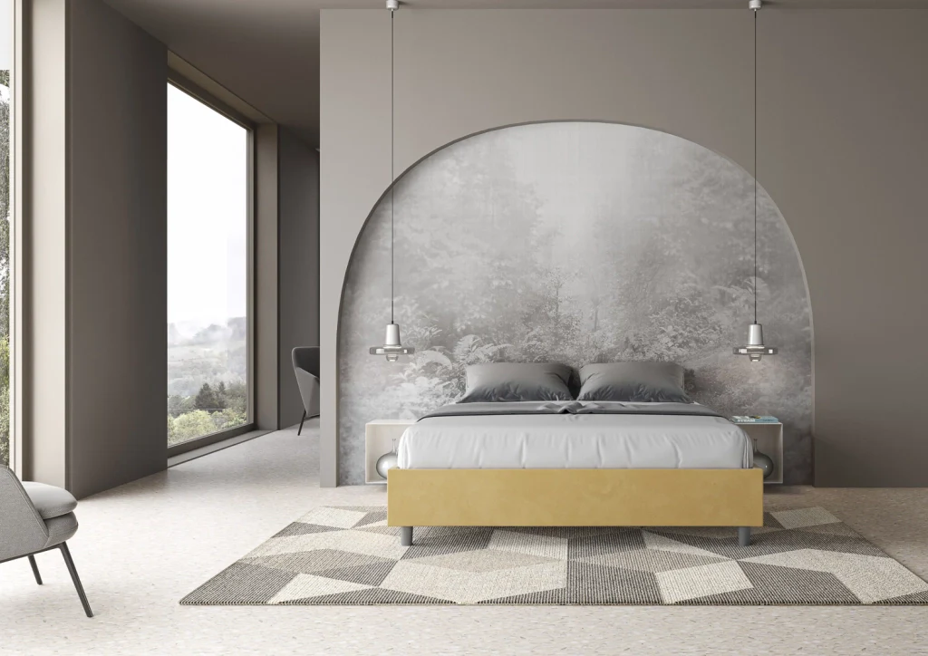 BS COM Letto matrimoniale senza rete imbottito 160x200 microfibra ocra - Image 4