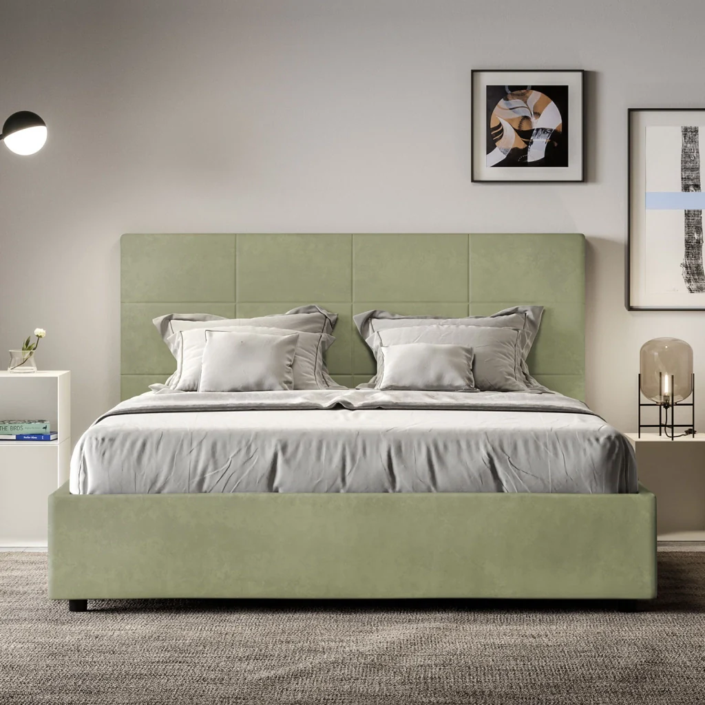BS COM Letto matrimoniale senza rete imbottito 160x200 microfibra tè verde - Image 2