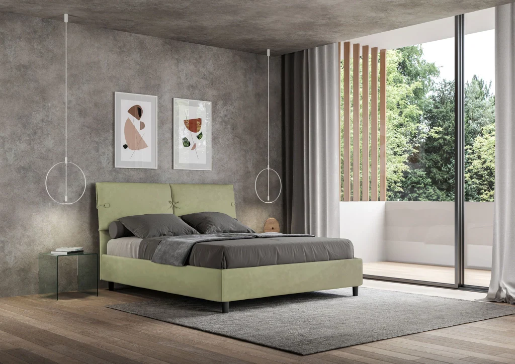 BS COM Letto matrimoniale senza rete imbottito 160x200 microfibra tè verde - Image 2