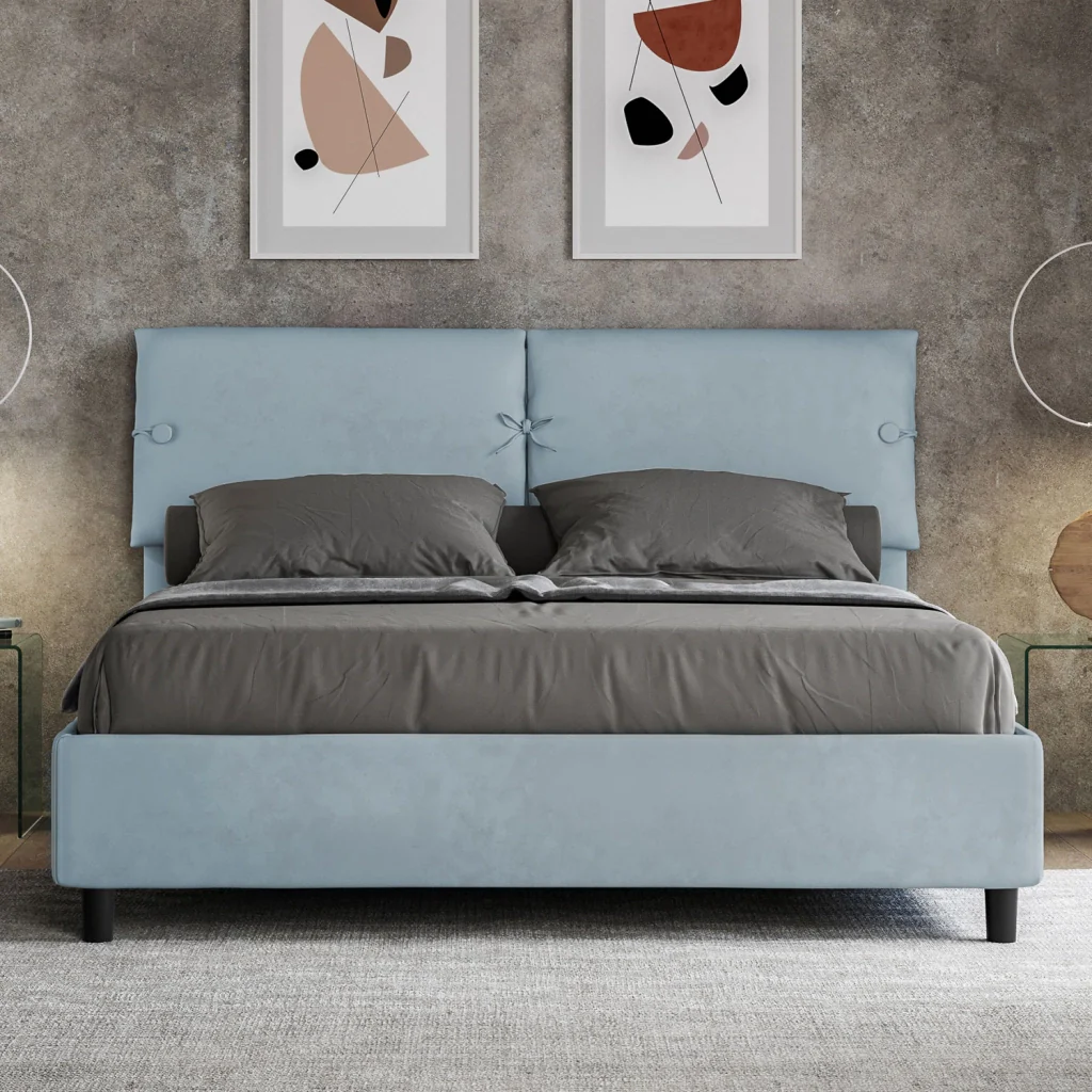 BS COM Letto matrimoniale senza rete imbottito 160x210 microfibra azzurro - Image 4