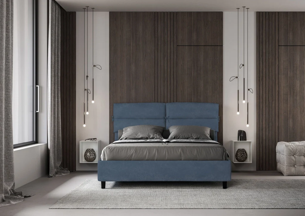 BS COM Letto matrimoniale senza rete imbottito 160x210 microfibra blu - Image 3