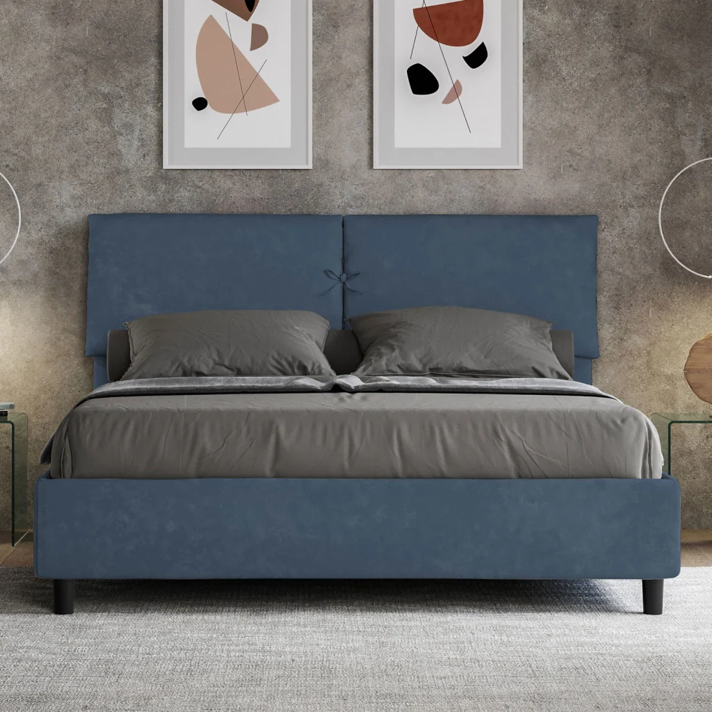 BS COM Letto matrimoniale senza rete imbottito 160x210 microfibra blu - Image 2