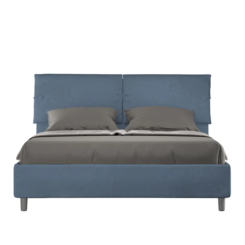 BS COM Letto matrimoniale senza rete imbottito 160x210 microfibra blu