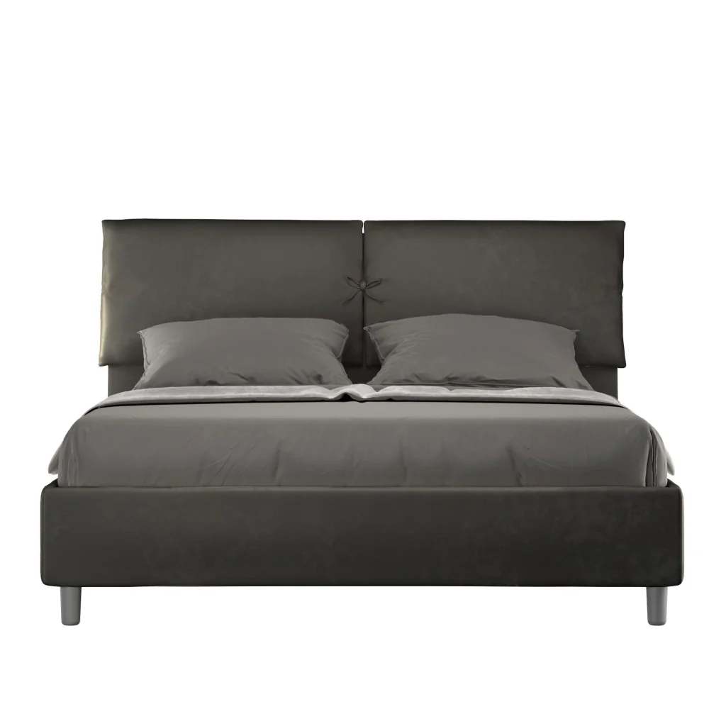 BS COM Letto matrimoniale senza rete imbottito 160x210 microfibra grigio