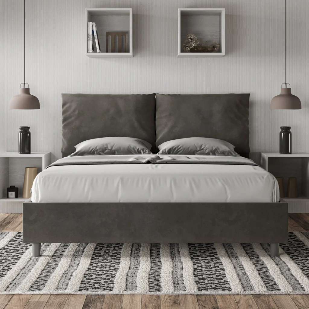 BS COM Letto matrimoniale senza rete imbottito 160x210 microfibra grigio - Image 2
